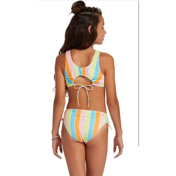 Roxy Girls' Last in Paradise Crop Top Swimsuit Set Bachelor Button Rainbow Ways - Picture 2 of 8